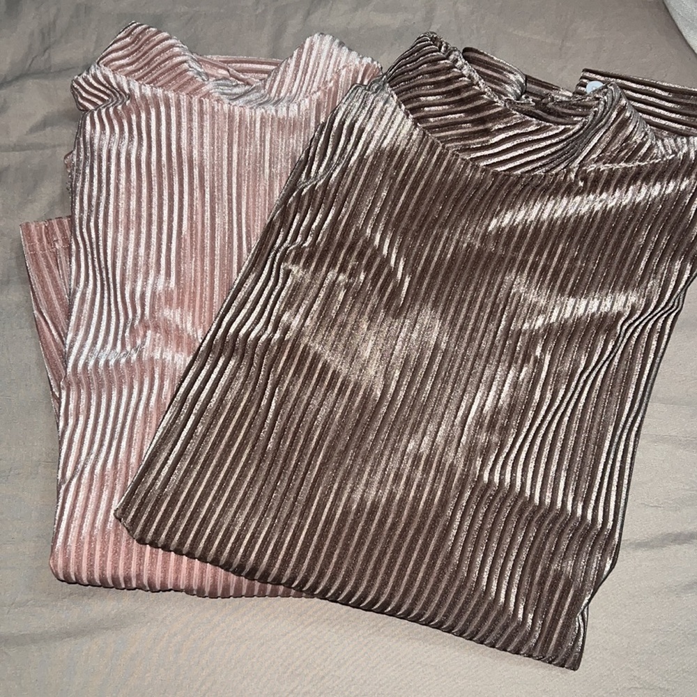 Set of 2 soft, crushed velvet like mock neck dress shirts